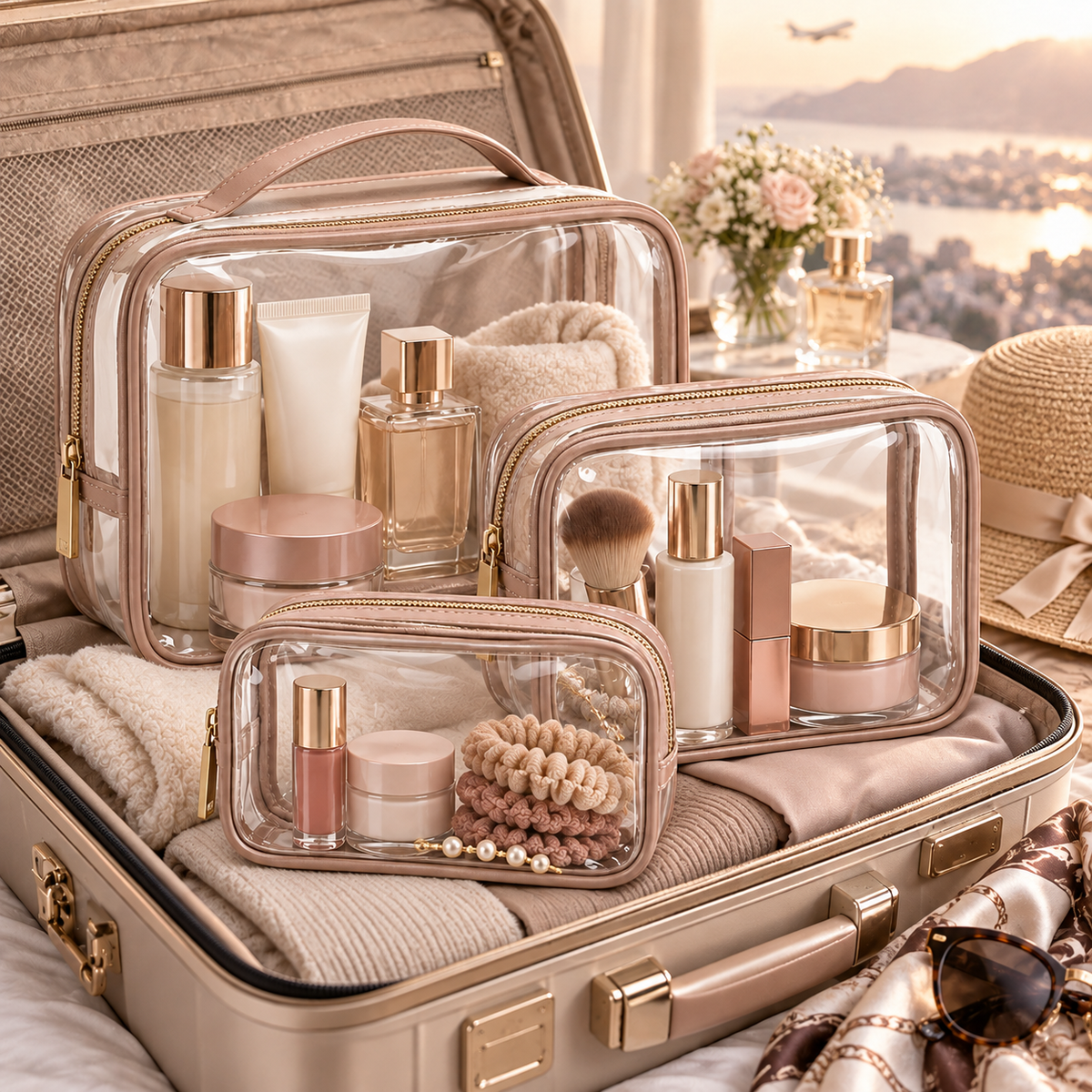 Qavrenio Clear Travel Cosmetic Pouch Set