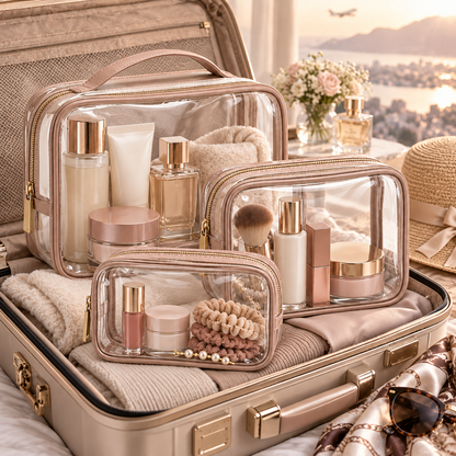 Qavrenio Clear Travel Cosmetic Pouch Set