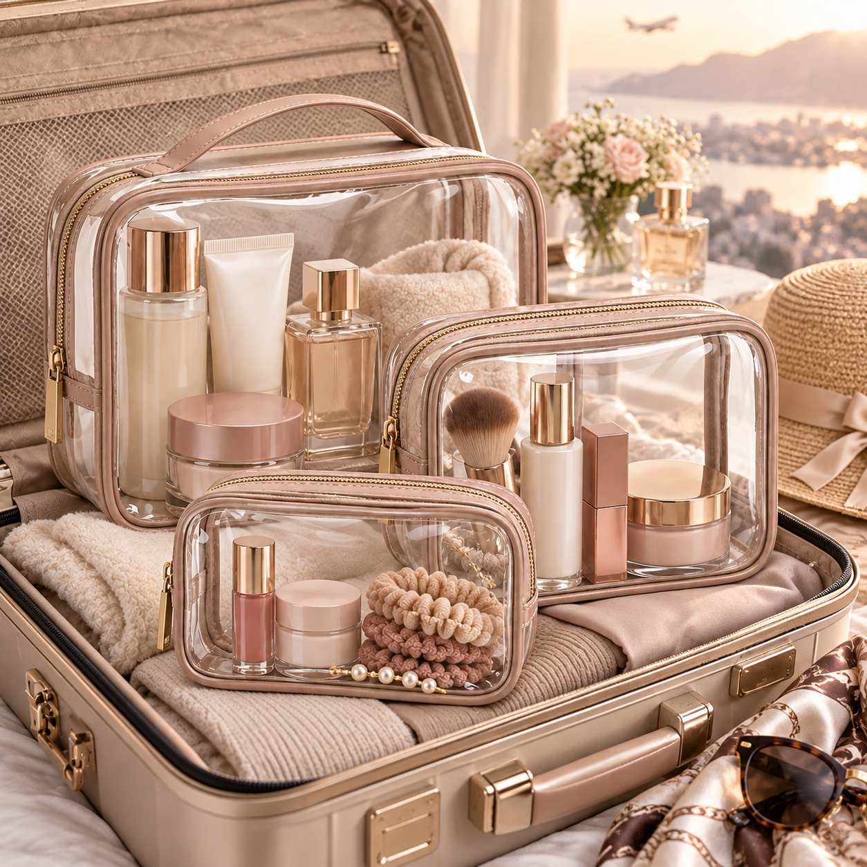 Qavrenio Clear Travel Cosmetic Pouch Set in use