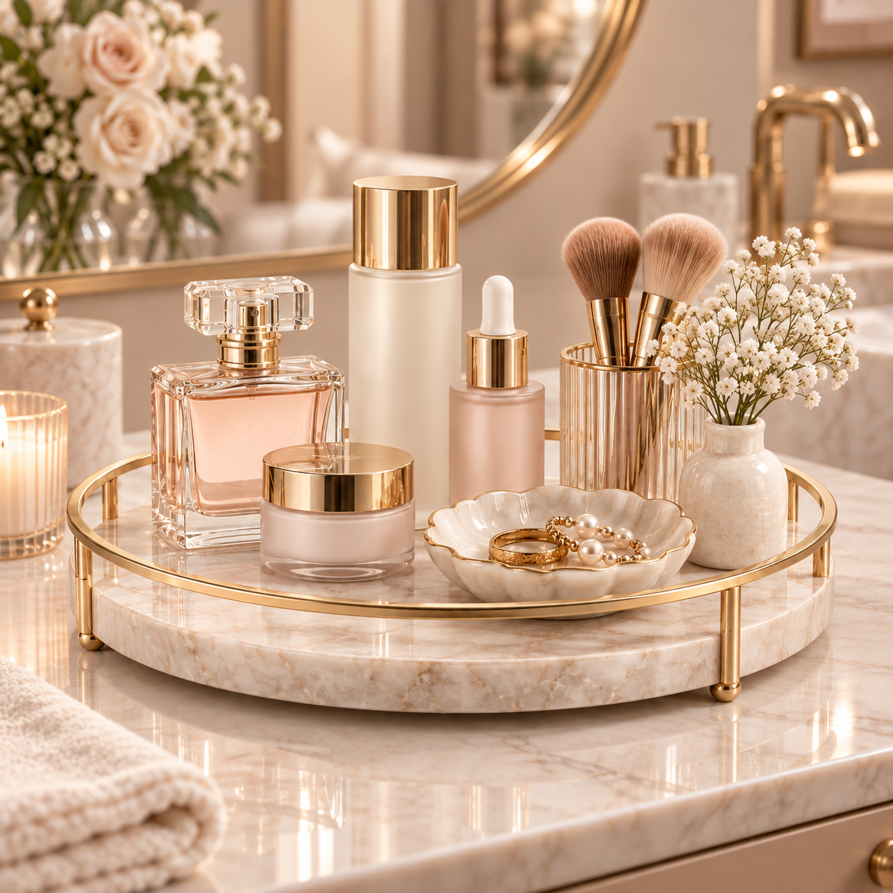 Qavrenio Vanity Organizer Tray in use