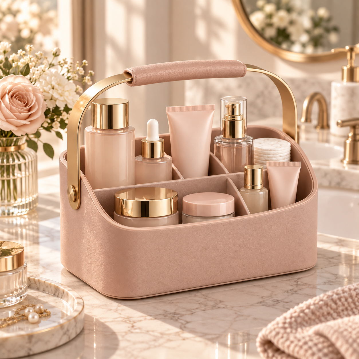 Qavrenio Skincare Storage Caddy in use